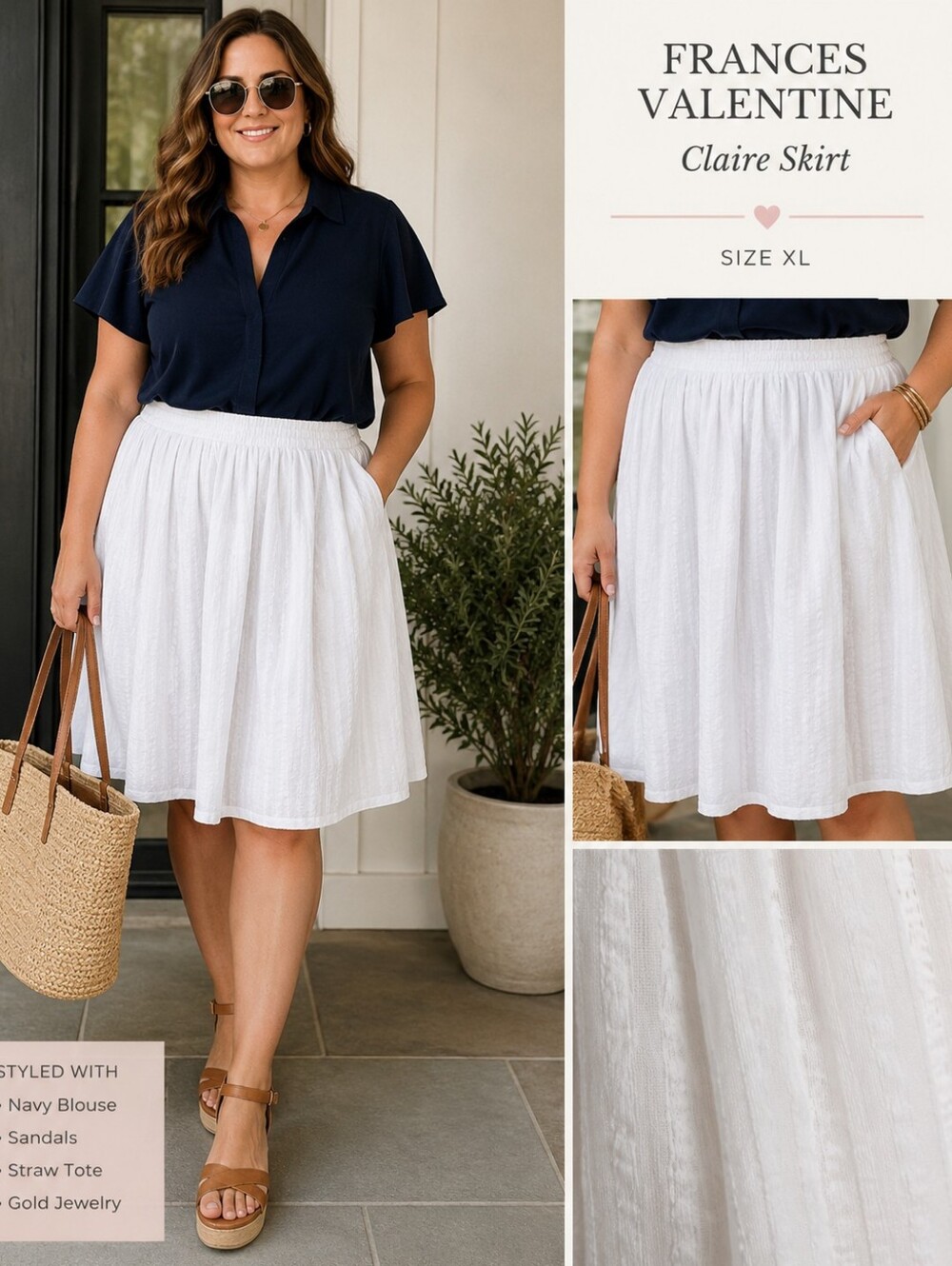 NWT Frances Valentine Claire Skirt XL White Textured Cotton